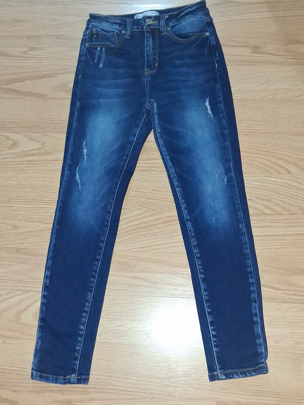KanCan Women's Dark Blue Distressed Jeans High Rise Ankle Skinny Sz 26 Pre-owned